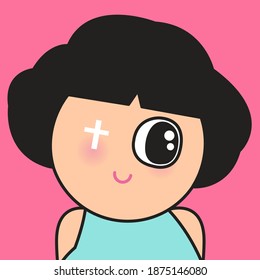 Closeup Portrait Of Cute Girl With Sparkling Eyes Concept Card Character illustration