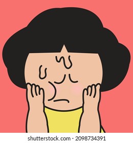 Closeup Portrait Of Depressed Girl With Hopeless Face Concept Card Character illustration