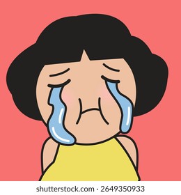 Closeup Portrait Of A Depressed Lady Excessive Crying Concept Cartoon Character illustration