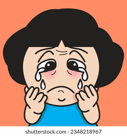 Closeup Portrait Of A Depressed Young Girl Crying Sobbing Weeping On Cheek Concept Card Character illustration