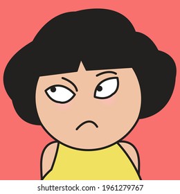 Closeup Portrait Of Displeased Girl With Fierce Face Concept Card Character illustration