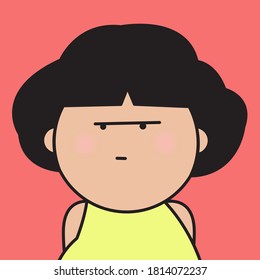 Closeup Portrait Of Displeased Girl With Her Bored Face Concept Card Character illustration