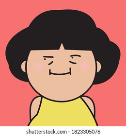 Closeup Portrait Of Dissatisfied Girl With Grumpy Face Concept Card Character illustration