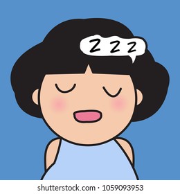 Closeup Portrait Drowsy Sleepy Girl Concept Card Character illustration