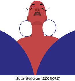 Close-up portrait of a elegant lady with big earrings. Vector illustration.