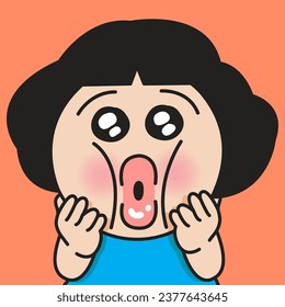 Closeup Portrait Of An Excited Girl With Her Gratitude Facial Expression Concept Card Character illustration