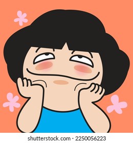 Closeup Portrait Of Excited And Hopeful Girl Smiling And Dreaming Concept Card Character illustration