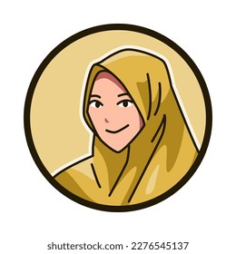 close-up portrait of a female character with an Islamic veil, headscarf, hijab, chador. round, circle avatar icon for social media, user profile, website, app. Line cartoon style. vector illustration.