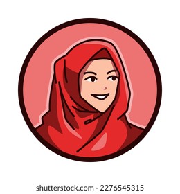 close-up portrait of a female character with an Islamic veil, headscarf, hijab, chador. round, circle avatar icon for social media, user profile, website, app. Line cartoon style. vector illustration.