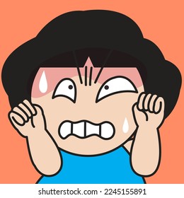 Closeup Portrait Of A Frustrated Girl With Angry Face Expression Concept Card Character illustration