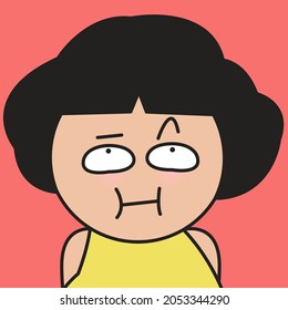 Closeup Portrait Of Frustrated Girl With Grumpy Face Concept Card Character illustration