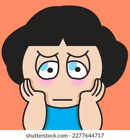 Closeup Portrait Of A Frustrated Girl With Sad Tear Eyes Holding Cheeks With Her Hands Concept Card Character illustration