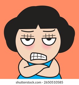 Closeup Retrato De Jovem Senhora Frustrada Com Carinha Entediada Conceito Desenho Animado Personagem ilustração