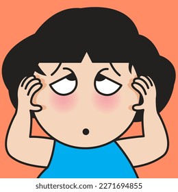 Closeup Portrait Of A Frustrated Young Woman Get Stress Headaches Concept Card Character illustration