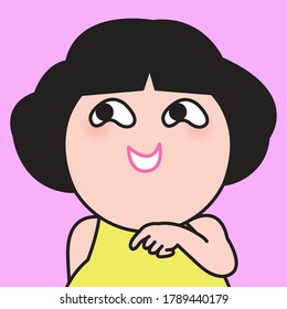 Closeup Portrait Of Funny Girl With Big Eyes Concept Card Character illustration