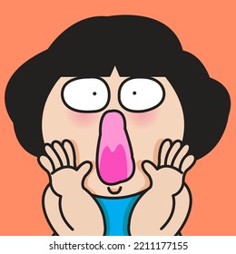 Closeup Portrait Of A Funny Girl With Excited Face And Gesture Concept Card Character illustration