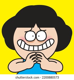 Closeup Portrait Of A Funny Girl With Grimacing Guilty Face Concept Card Character illustration