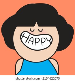Closeup Portrait Of A Funny Girl With Happy Smiling Teeth Concept Card Character illustration