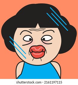 Closeup Portrait Of A Funny Girl Kissing On Glass With Squashed Lips Concept Card Character illustration