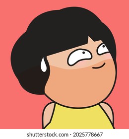 Closeup Portrait Of Funny Shocked Girl Looking Up Concept Card Character illustration