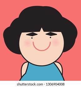 Closeup Portrait Funny Smiling Girl With Her Geometric Eyebrow Concept Card Character illustration