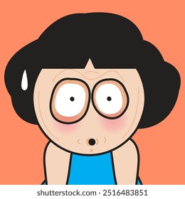 Closeup Portrait Of Funny Young Lady With A Shocked Eyes Concept Card Character illustration