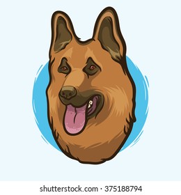 Closeup Portrait of the German Shepherd Dog Breed on the White Background. Hand Drawn Line Art. Vector Illustration.