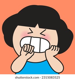Closeup Portrait Of A Giggle Girl Trying Not To Laugh Concept Card Character illustration