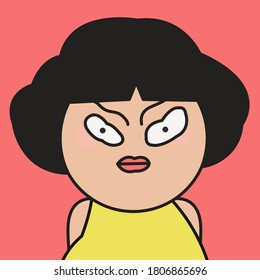 Closeup Portrait Of Girl With Angry Face Concept Card Character illustration
