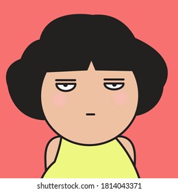 Closeup Portrait Of Girl With Angry Face Concept Card Character illustration