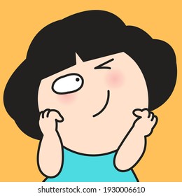 Closeup Portrait Of Girl Blinking One Eye Concept Card Character illustration