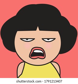 Closeup Portrait Of Girl With Boring Face Concept Card Character illustration