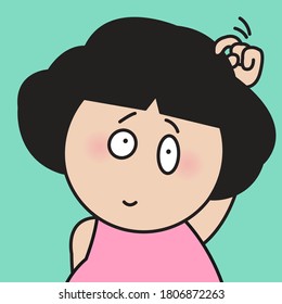 Closeup Portrait Of Girl With Confused Face Scratching Her Head Concept Card Character illustration