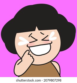 Closeup Portrait Of Girl Crying Laughing Out Loud Concept Card Character illustration