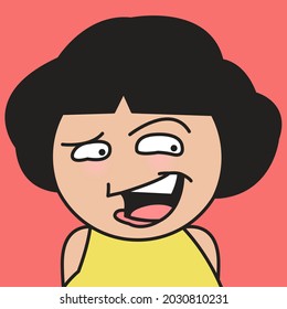 Closeup Portrait Of Girl With Cunning Face Concept Card Character illustration