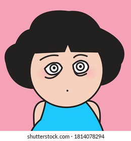 Closeup Portrait Of Girl With Dazed And Confused Face Concept Card Character illustration