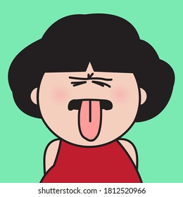 Closeup Portrait Of Girl With Discontent Face Sticking Out Tongues Concept Card Character illustration