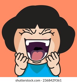 Closeup Portrait Of A Girl Evil Laugh Concept Card Character illustration
