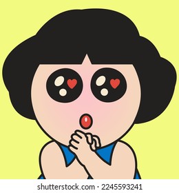 Closeup Portrait Of A Girl Express Love Through Her Winking Blinking Eyes Concept Card Character illustration