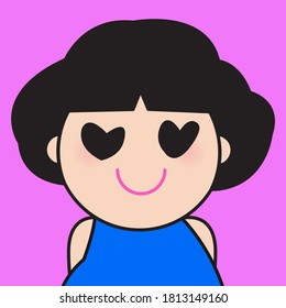 Closeup Portrait Of Girl Feeling In Love With Heart Eyes Concept Card Character illustration