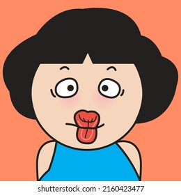 Closeup Portrait Of A Girl With Funny Amazed Wow Face Concept Card Character illustration