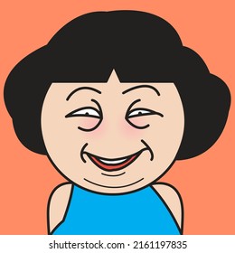 Closeup Portrait Of A Girl With Funny Weird Smiling Face Concept Card Character illustration