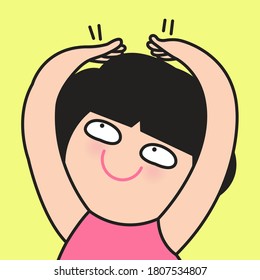 Closeup Portrait Of Girl Giving Herself A Pat On The Head. Self Motivation Concept Card Character illustration