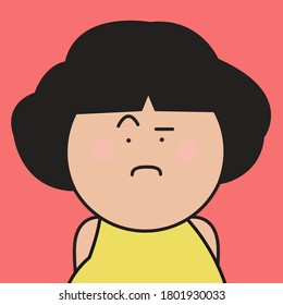 Closeup Portrait Of Girl With Grumpy Face Concept Card Character illustration