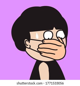 Closeup Portrait Of Girl With Hand Protection Mask Concept Card Character illustration