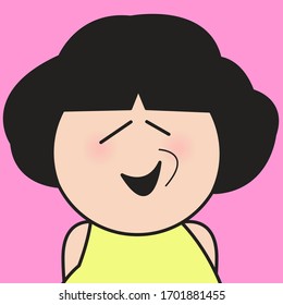 Closeup Portrait Of Girl With Happy Face Concept Card Character illustration