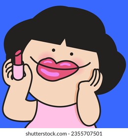 Closeup Portrait Of A Girl With Her Big Plump Lip Showing New Lip Colors Concept Card Character illustration