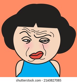 Closeup Portrait Of A Girl With Her Funny Scornful Face Concept Card Character illustration