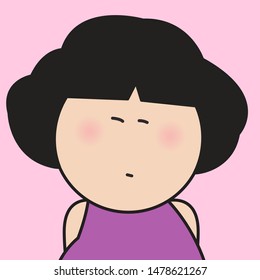 Closeup Portrait Girl With Her Still Face Concept Card Character illustration