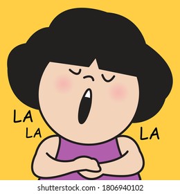 Closeup Portrait Of Girl Humming Along With Her Favourite Song Concept Card Character illustration